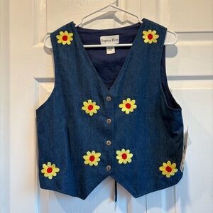 Vintage NWT Sophia Rose Chambray Embroidered Daisy Vest - Size Medium